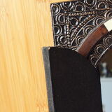 Vintage Moroccan mirror with chiseled pewter shutters