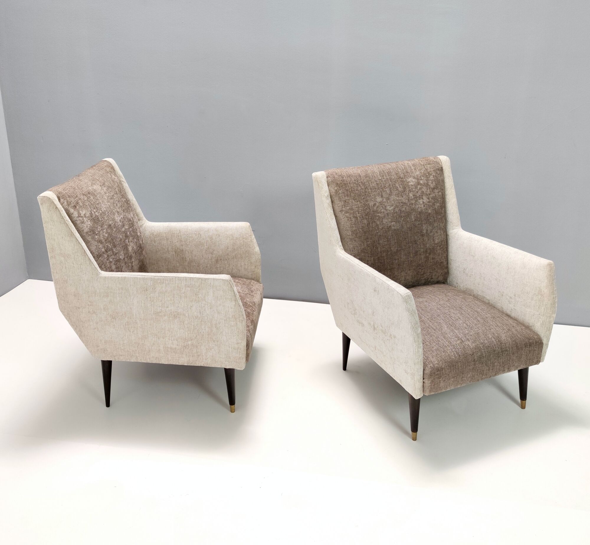 Pair of pearl grey and taupe velvet armchairs, italy