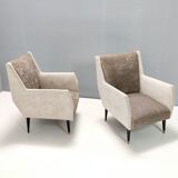 Pair of pearl grey and taupe velvet armchairs, italy
