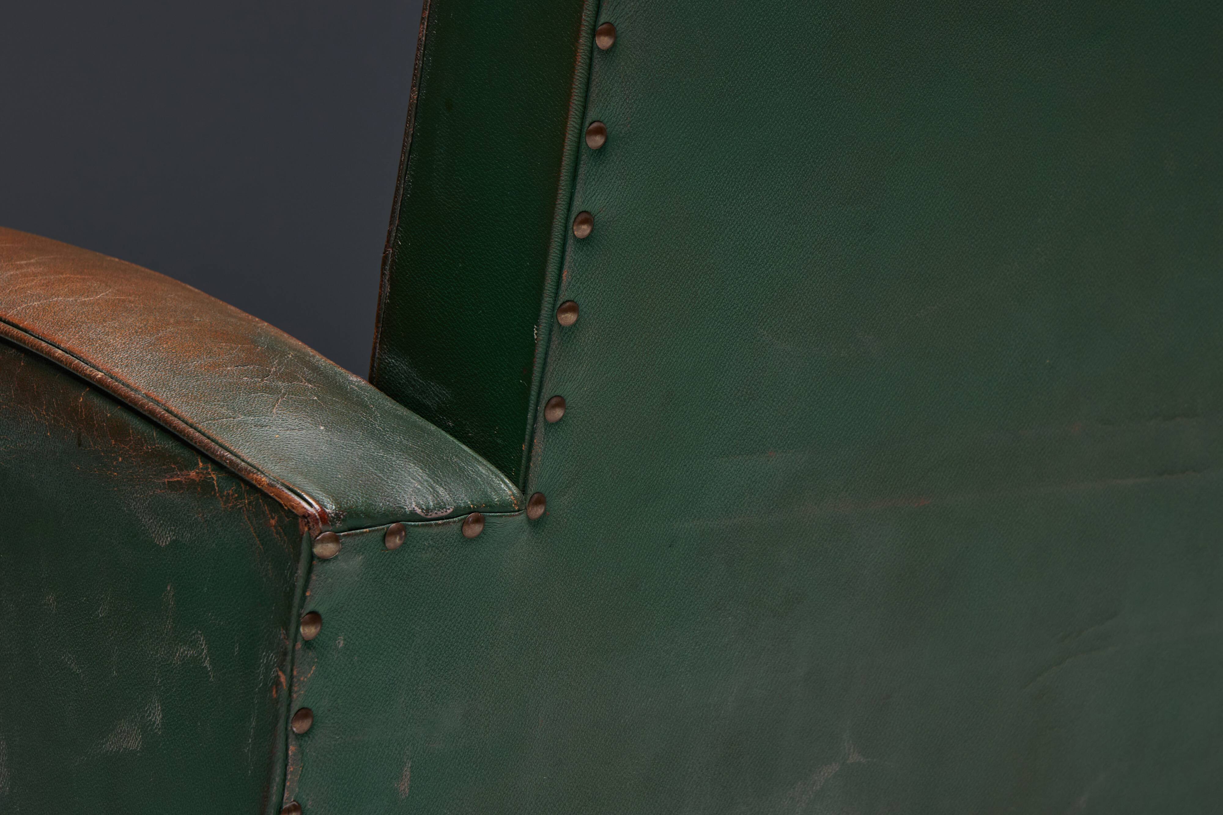 Art Deco Leather Club Chairs, France, 1930s