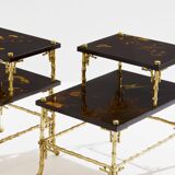 Bamboo bronze lacquered Chinese side tables Maison Baguès 1940