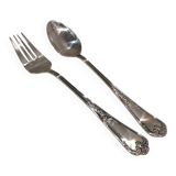 Silver-plated metal stew spoon and fork, Ercuis silversmith, Louis XV, 29