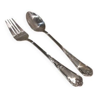 Silver-plated metal stew spoon and fork, Ercuis silversmith, Louis XV, 29
