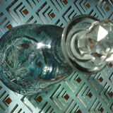Carafe in worked glass, blue chandelier and its faceted cap