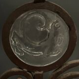 Porte-bougie en fer forgé enchâssement de verre 1950