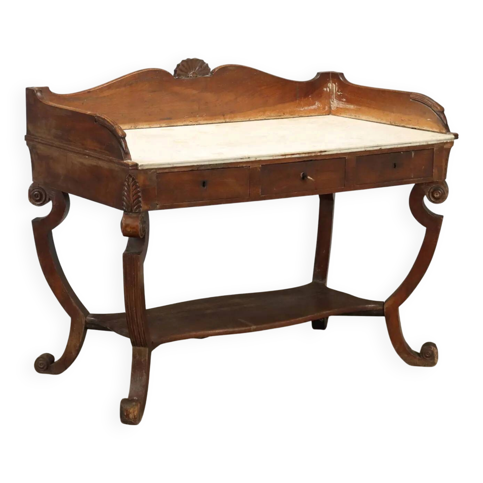 Ancient Empire desk in walnut with marble top, Italy, 19th century.