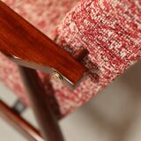 Fauteuil scandinave et repose-pieds couleur homard rouge design by H. Lis