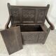Chest bench in natural wood carved with Gothic motifs