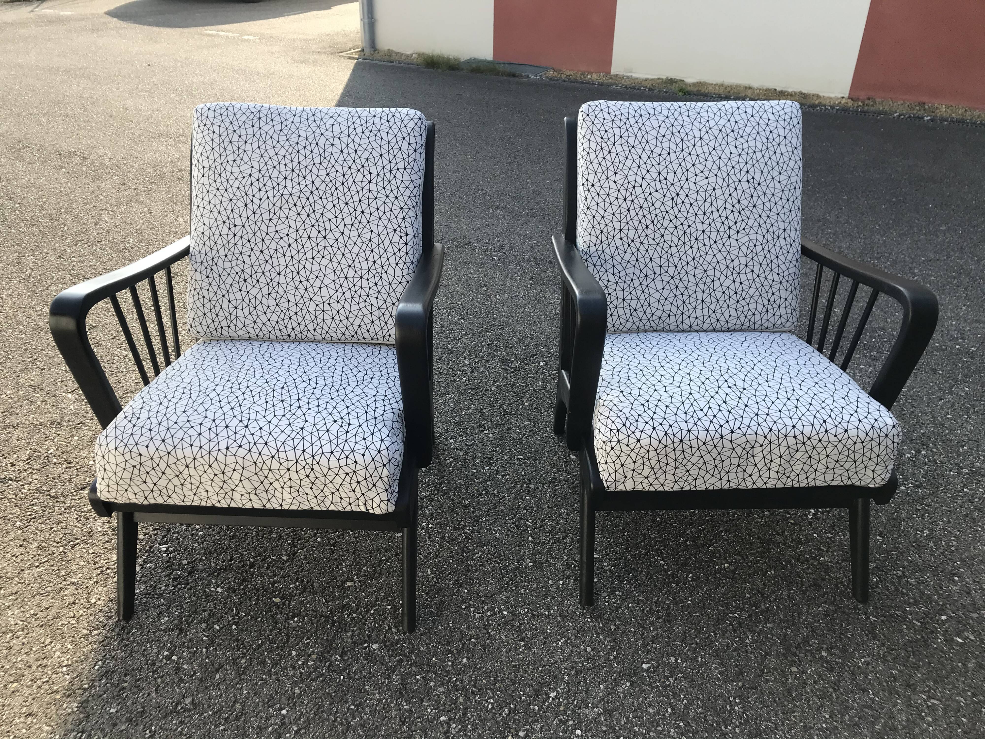 Armchairs with black and white patterns vintage 60s