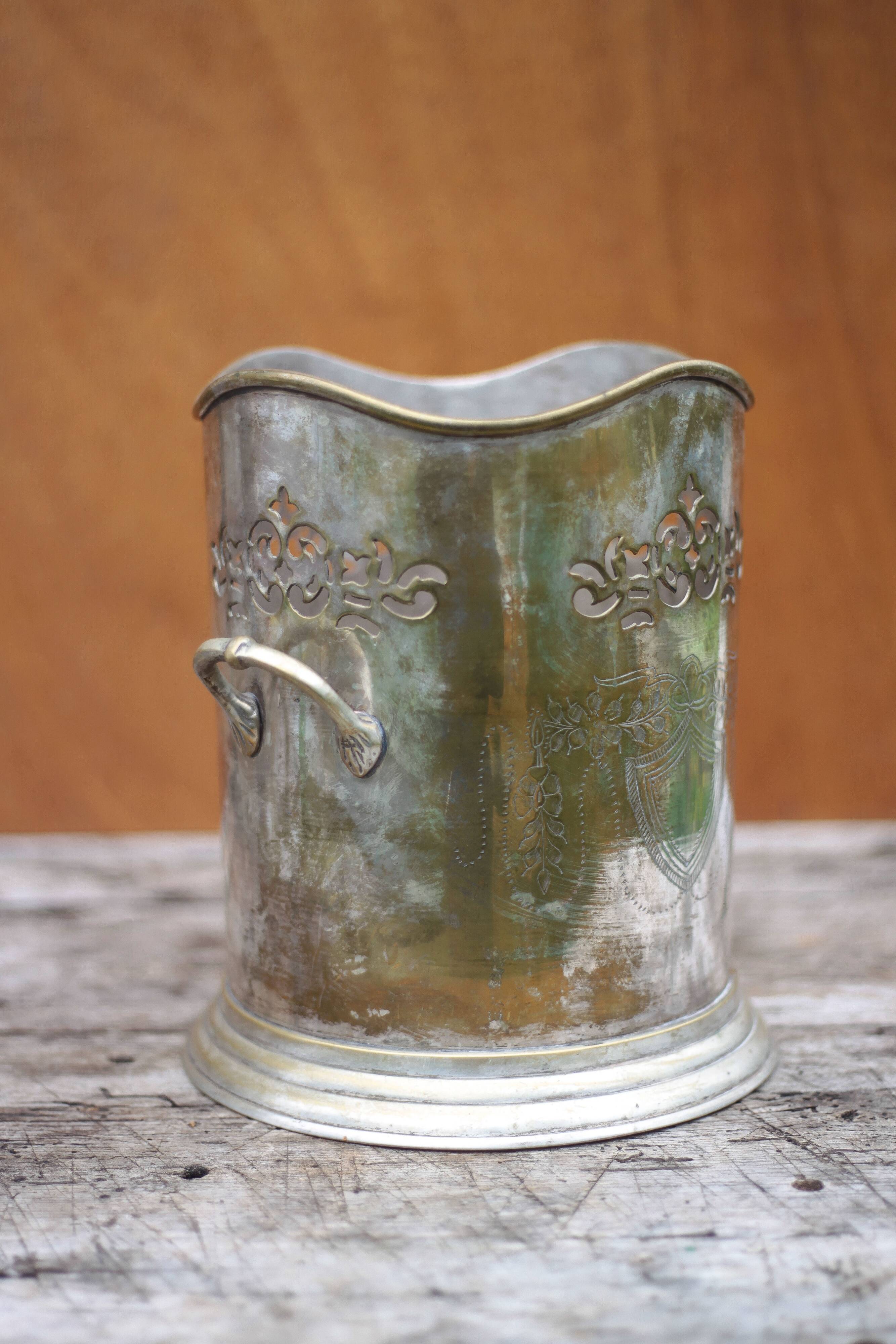 Vintage champagne bucket, silver metal champagne bucket, tableware