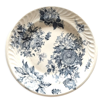 Flat earthenware blue flowers model Glory 31.5 cm