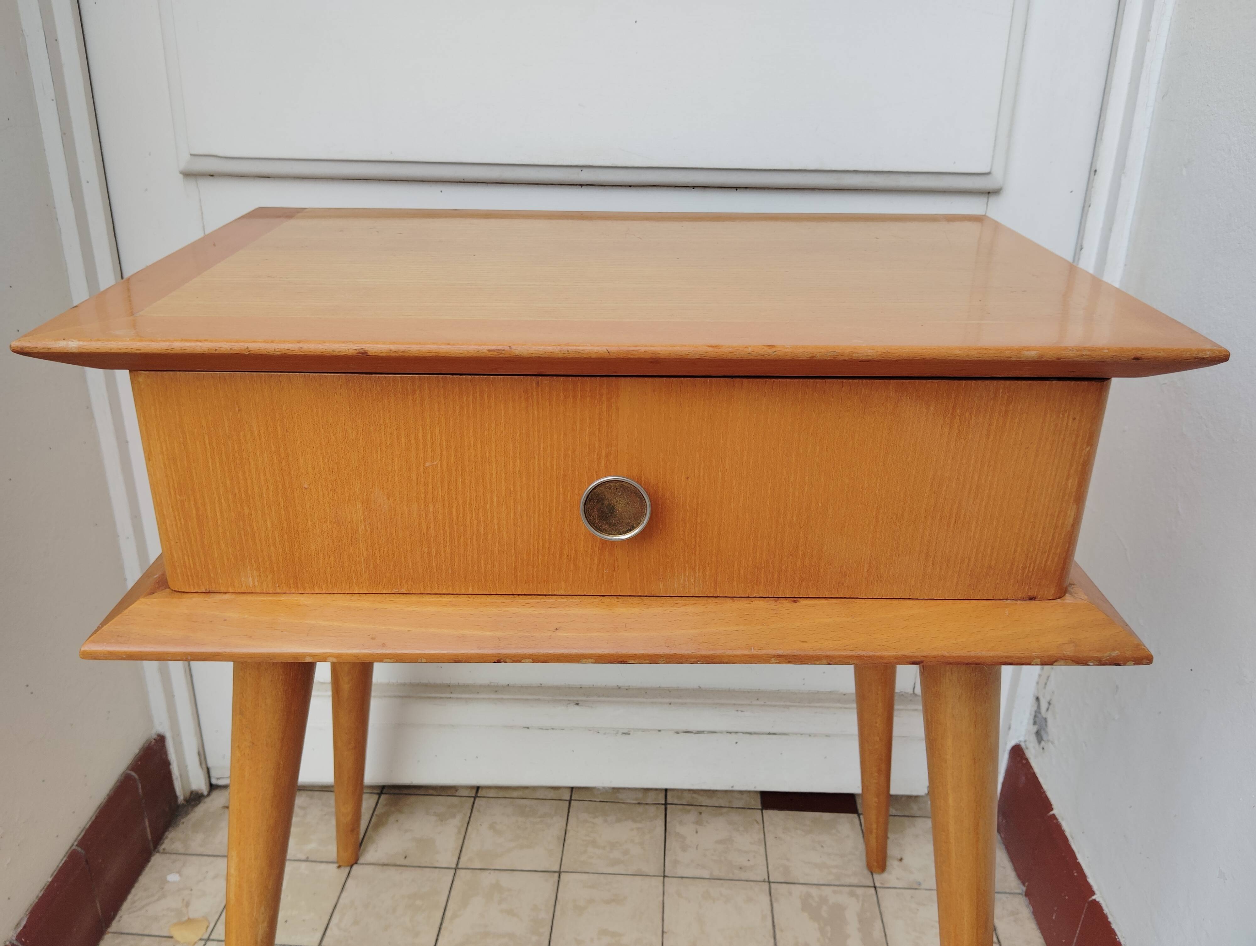 Vintage light wood bedside table