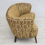 Canapé danois 2 places "banana", état d'origine, tissu d'ameublement run/beige, bois de hêtre, années 1960,