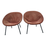 Paire de fauteuils vintage ballon en daim