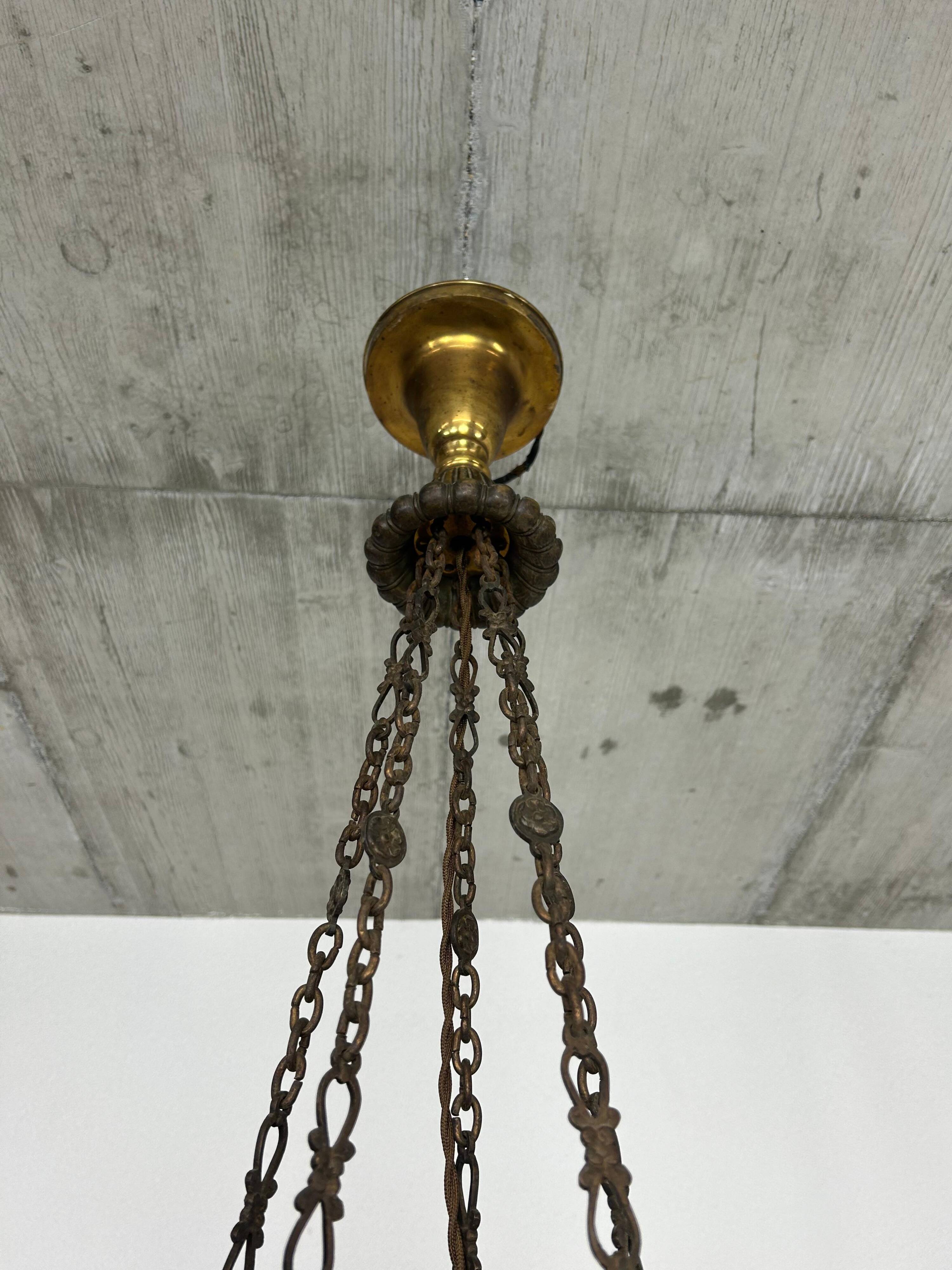 Extraordinary Art Deco chandelier with bronze eagles.