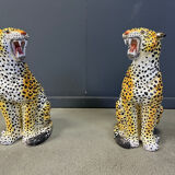 Pair of glazed terracotta leopard figures, Italian, 1960s.