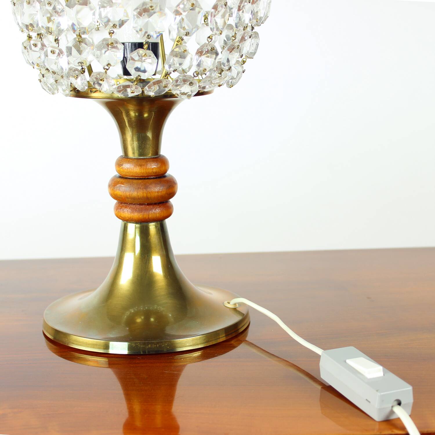 Brass & Crystal Table Lamp, Czechoslovakia 1970s