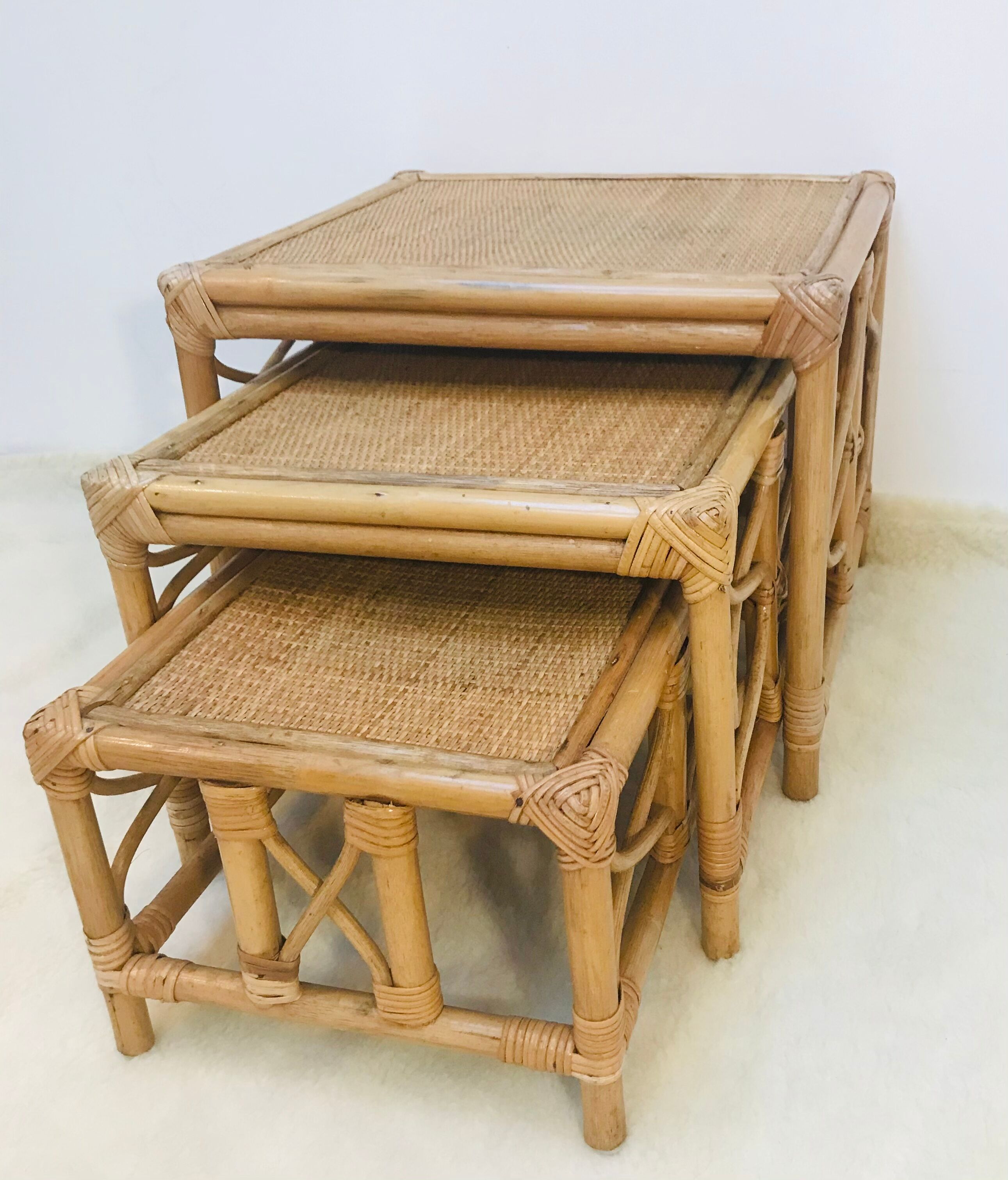 Tables in rattan and bamboo 80s