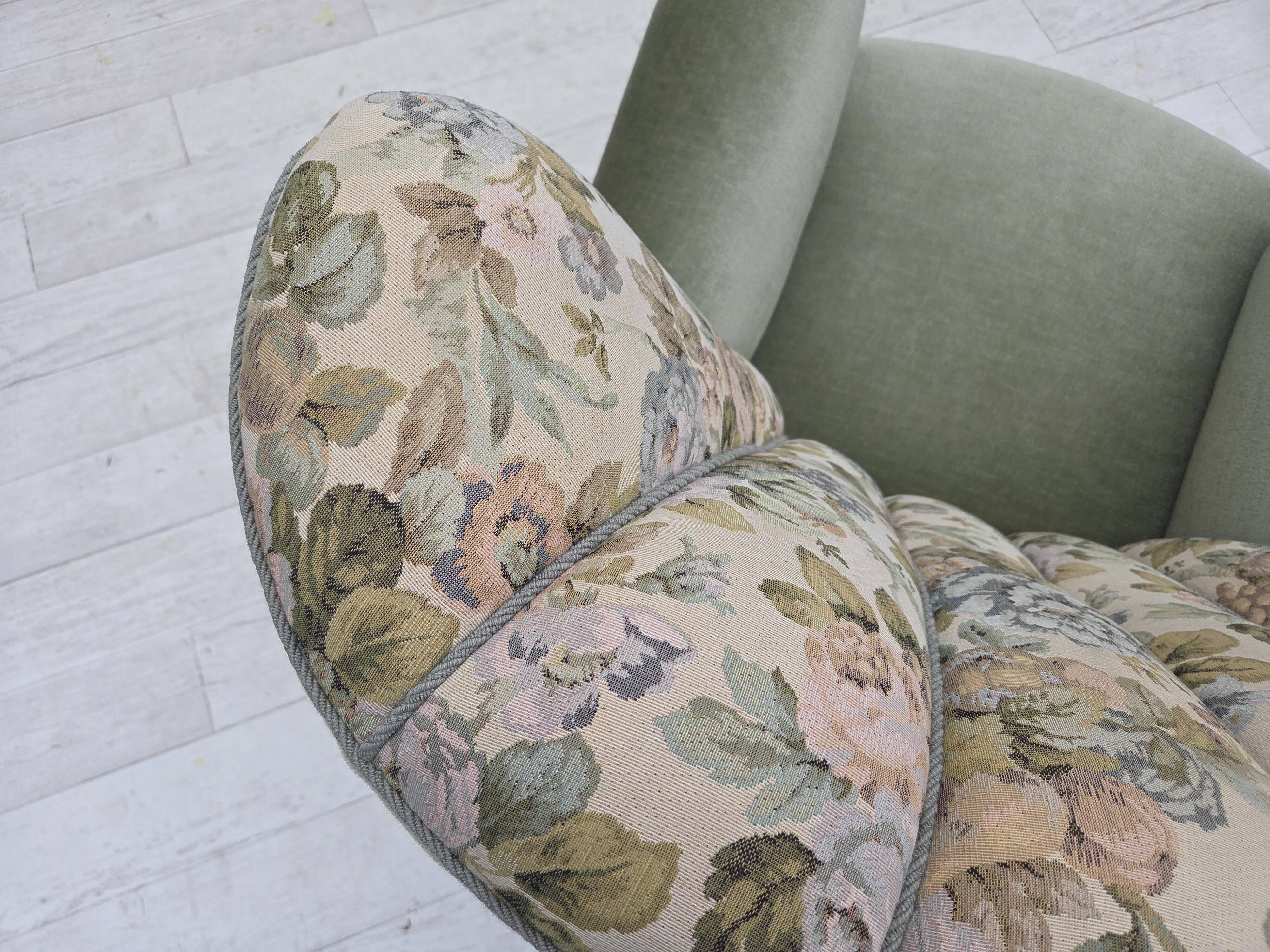 1970s, Danish relax armchair, green furniture velour, original condition.