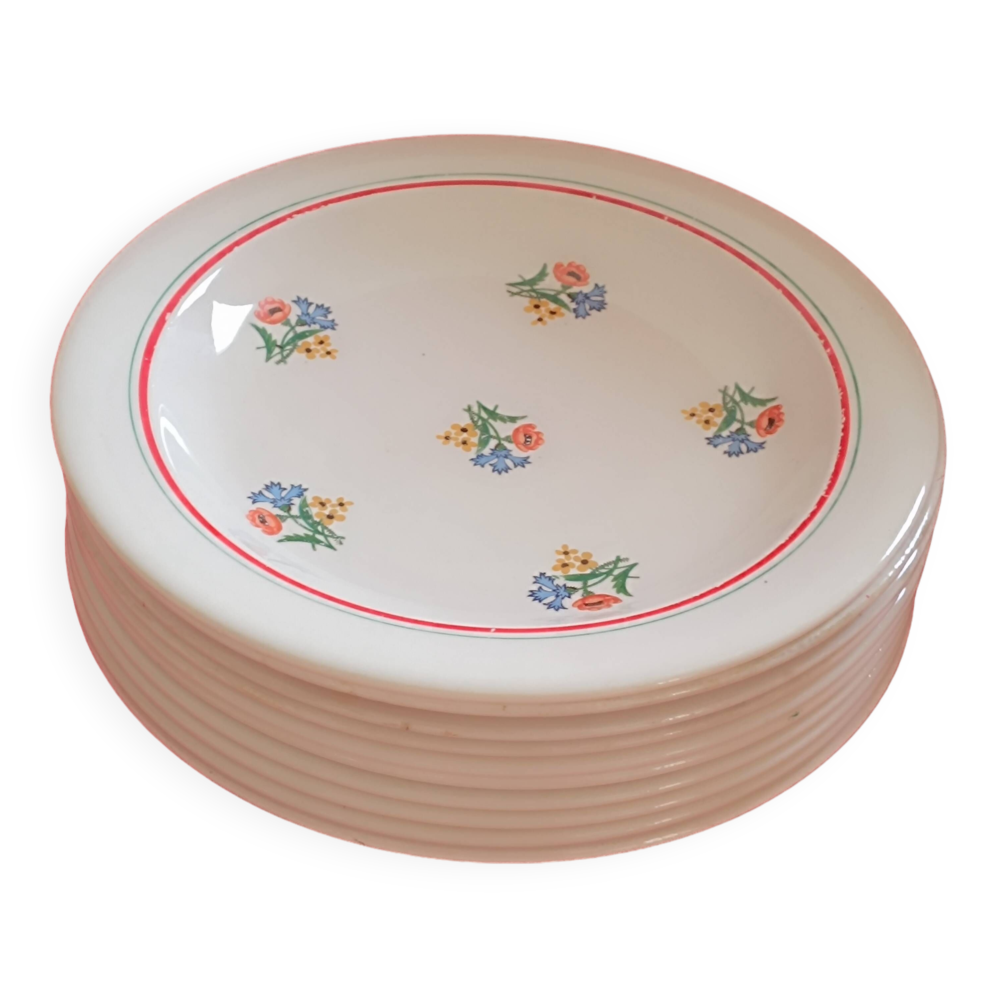 Set of 9 Gien Plates. Small flowers.