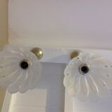 Pair of pendant lamps bell in frosted glass style art deco