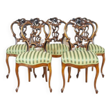 Vintage Walnut Chairs in Light Green, 1890s, Set of 5
