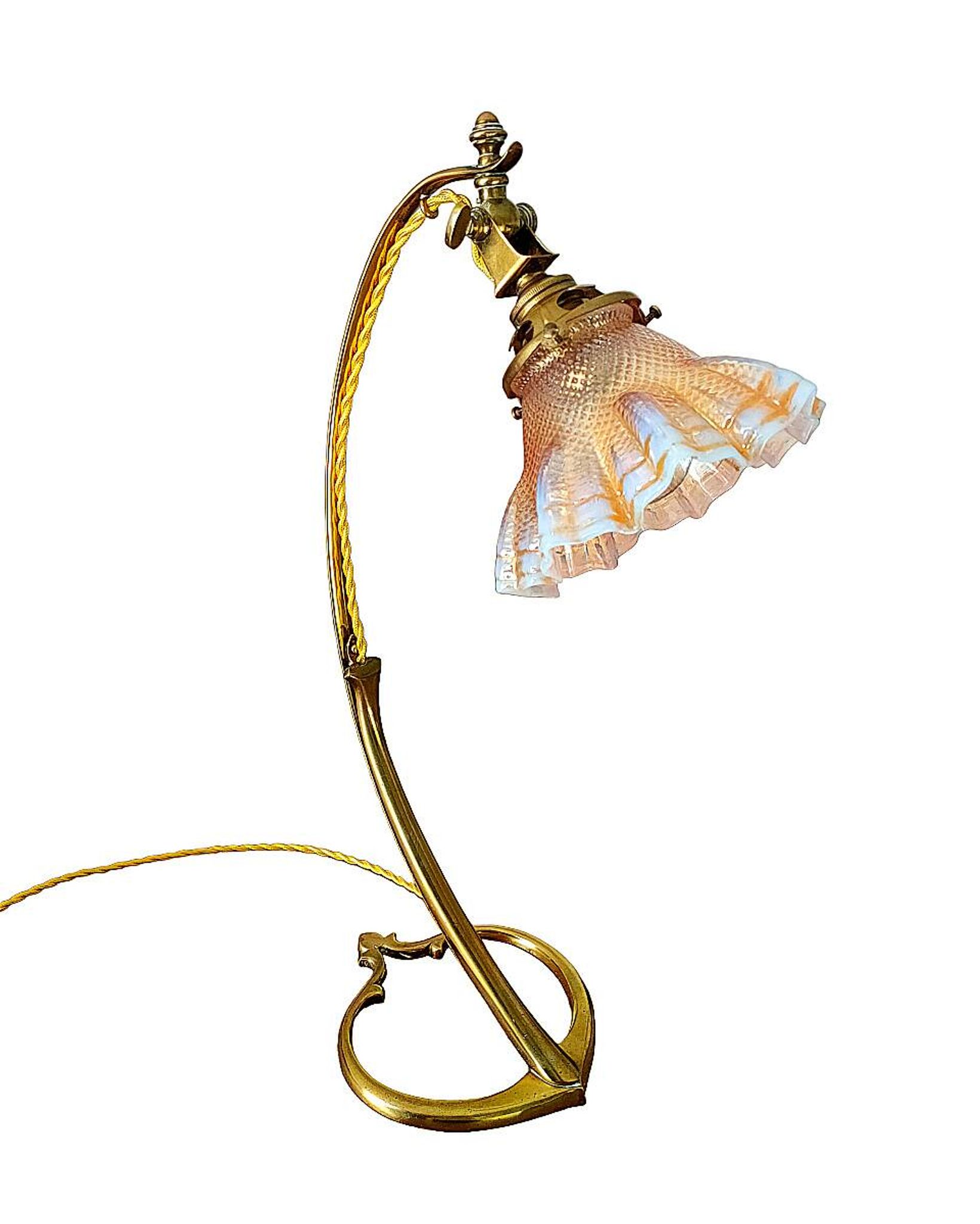 Lamp art & craft foot gooseneck was benson adjustable bronze and lampshade tulip iridescent crystal