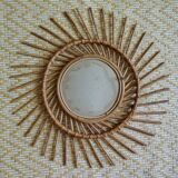 Large vintage bamboo and rattan sun mirror 53 cm in diameter