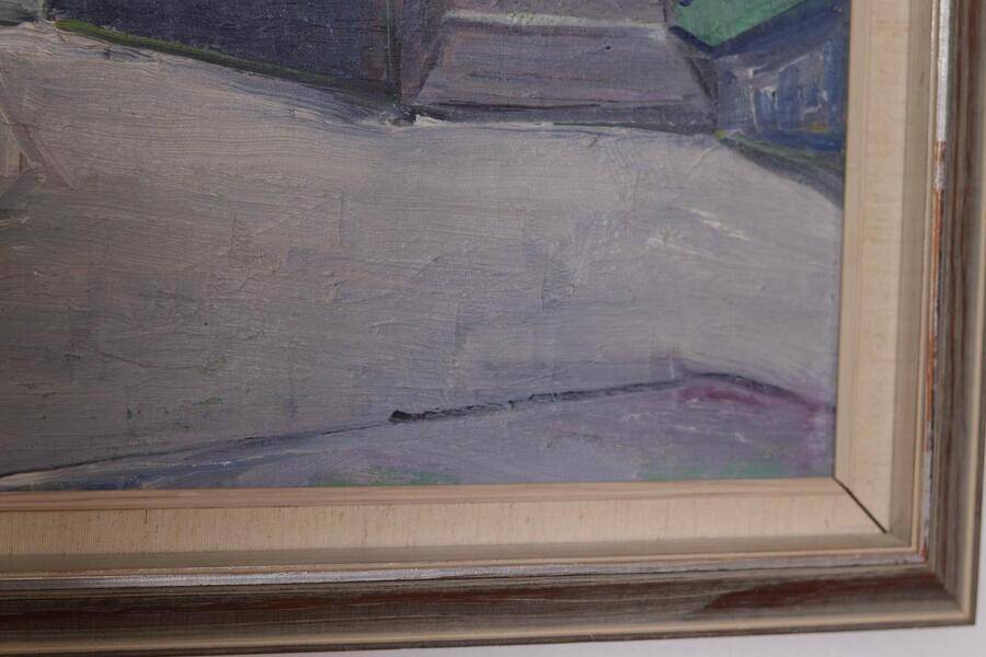 Original Swedish oil on canvas – “Church” by Stig Gilborne – vintage & framed – 67 × 52 cm (26.4" × 20.5")