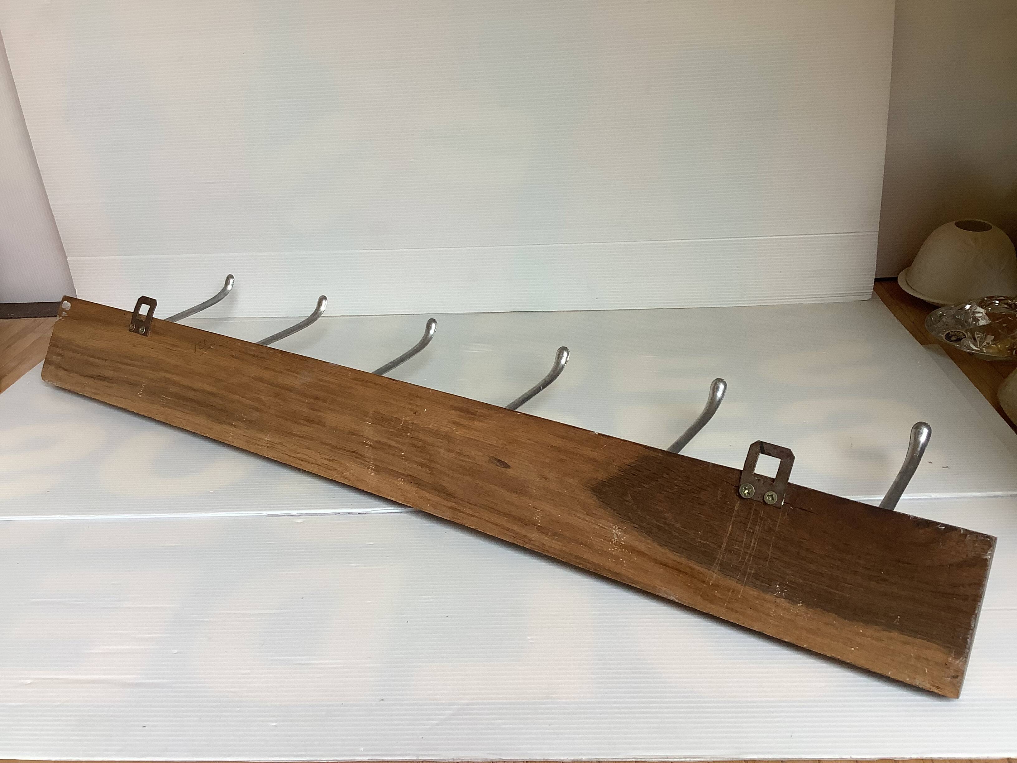 Wooden school coat rack with six double hooks