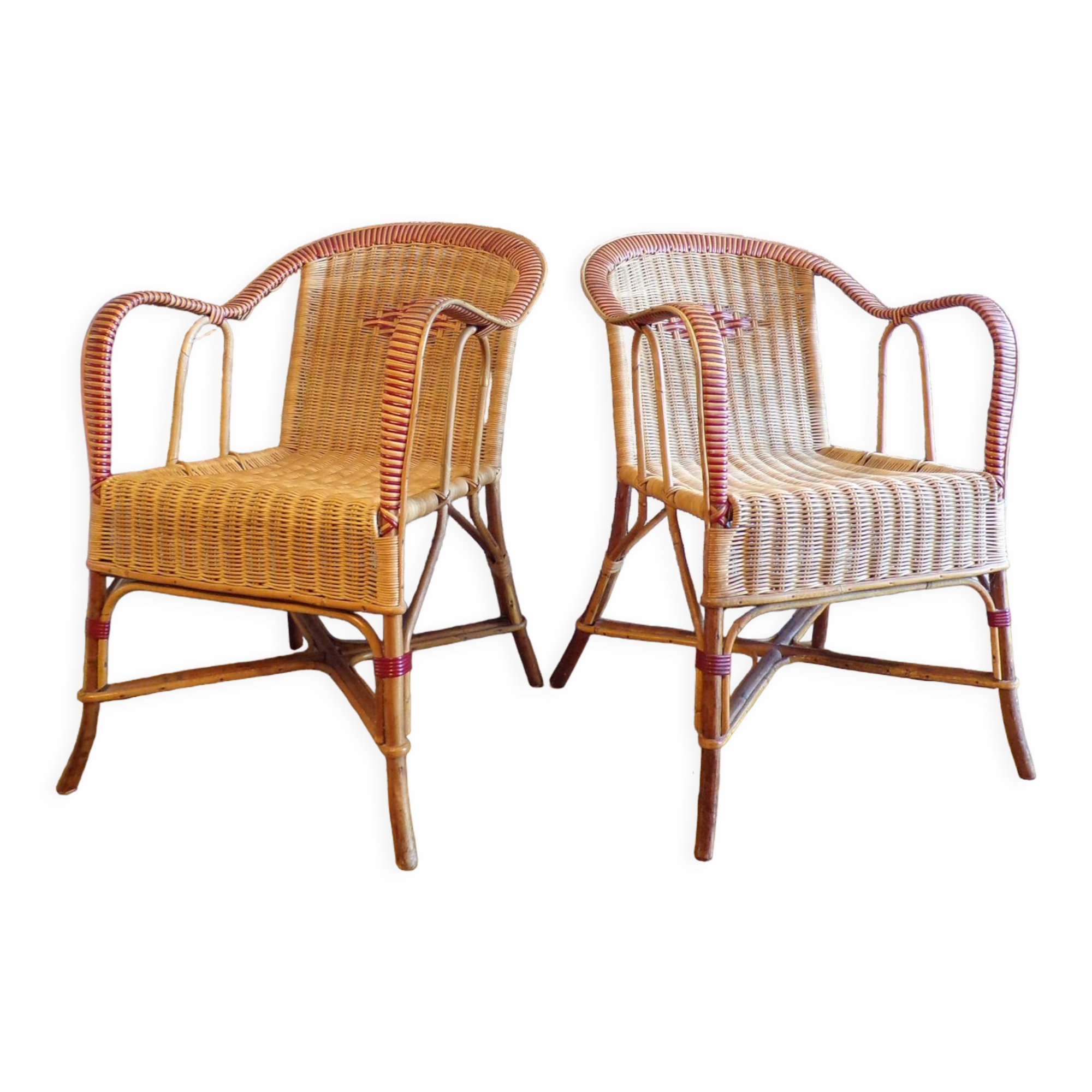 Pair of vintage rattan armchairs