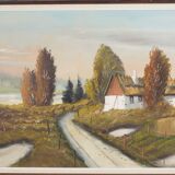 Painting „The Farmhouse on the Side”, Scandinavian design, 1970s