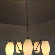 Opaline glass and brass chandelier mid-century Stilux Milano 1950s