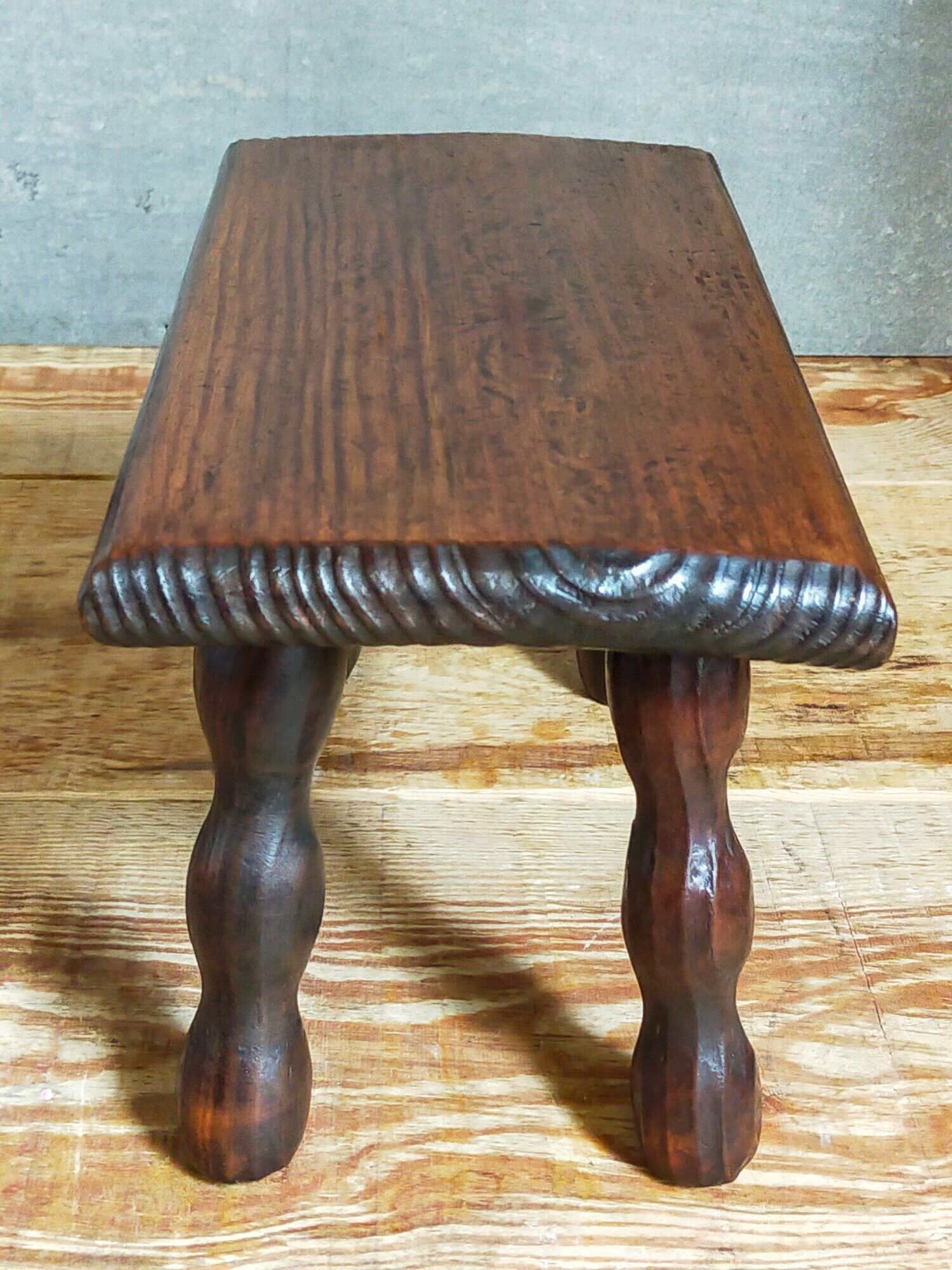 Pair of vintage solid turned wood footstools