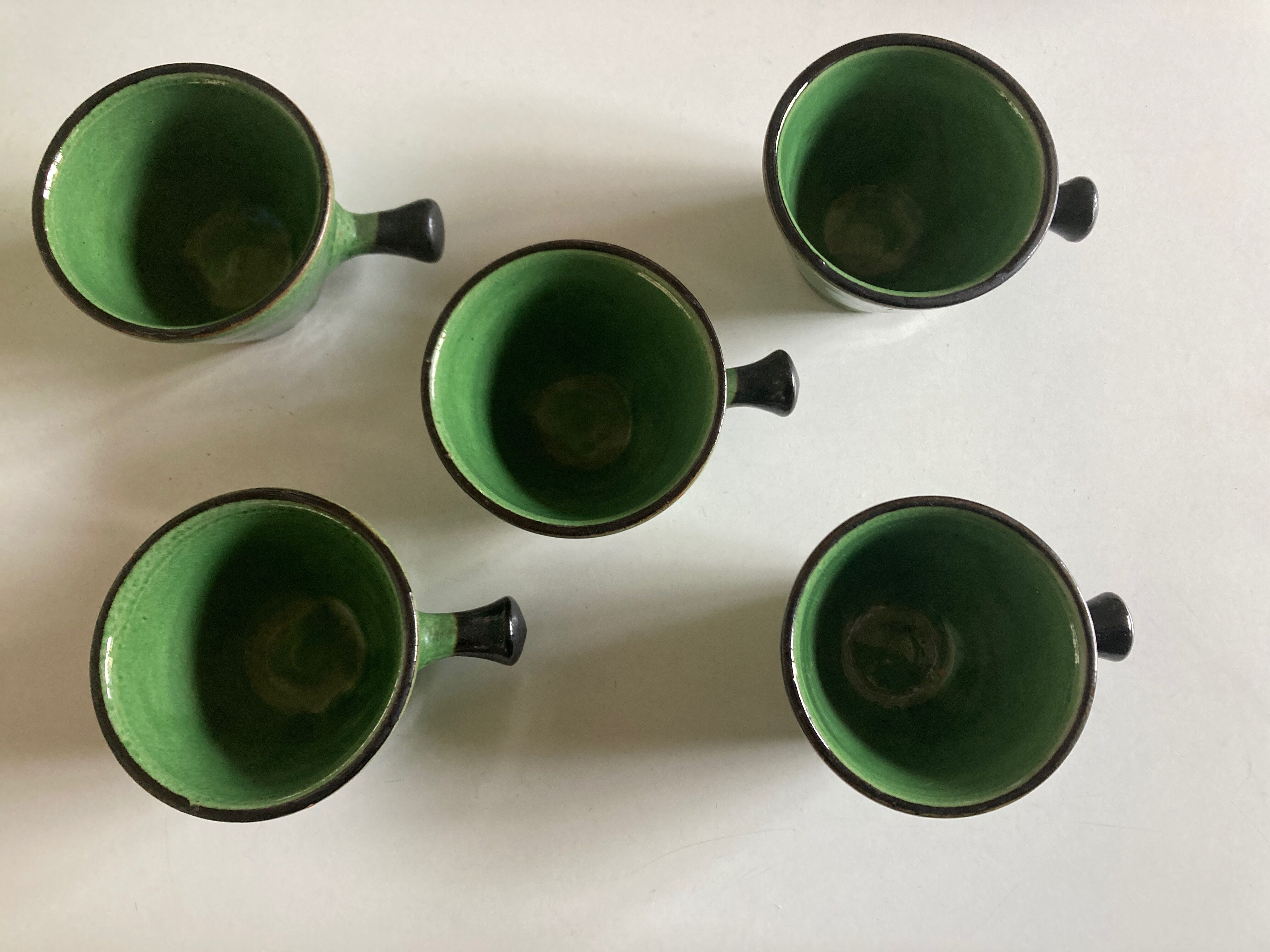 Set of 5 cups in green glazed clay Dieulefit 1960