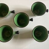 Set of 5 cups in green glazed clay Dieulefit 1960