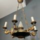 Lustre de style Empire en bronze, tôle verte et flamme en verre moulé