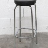 Tabouret 1960 chrome et skaï noir h82.5cm