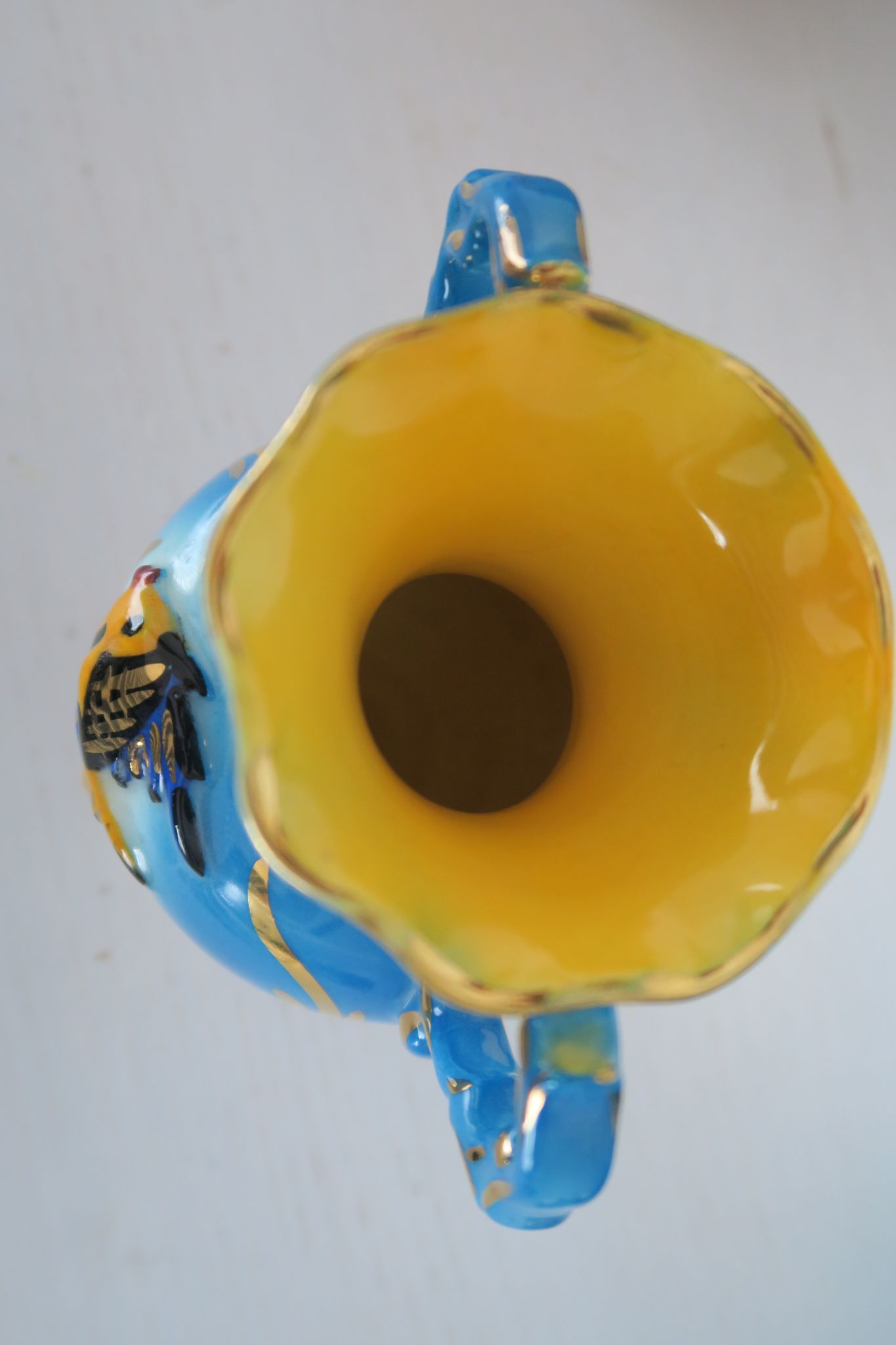 Vase ceroc monaco vintage 1960 blue and gold seahorse fish