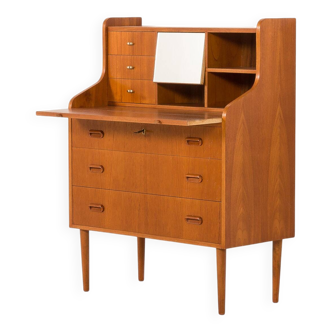 Danish modern teak secretaire with brass details and hidden vanity, 1960s