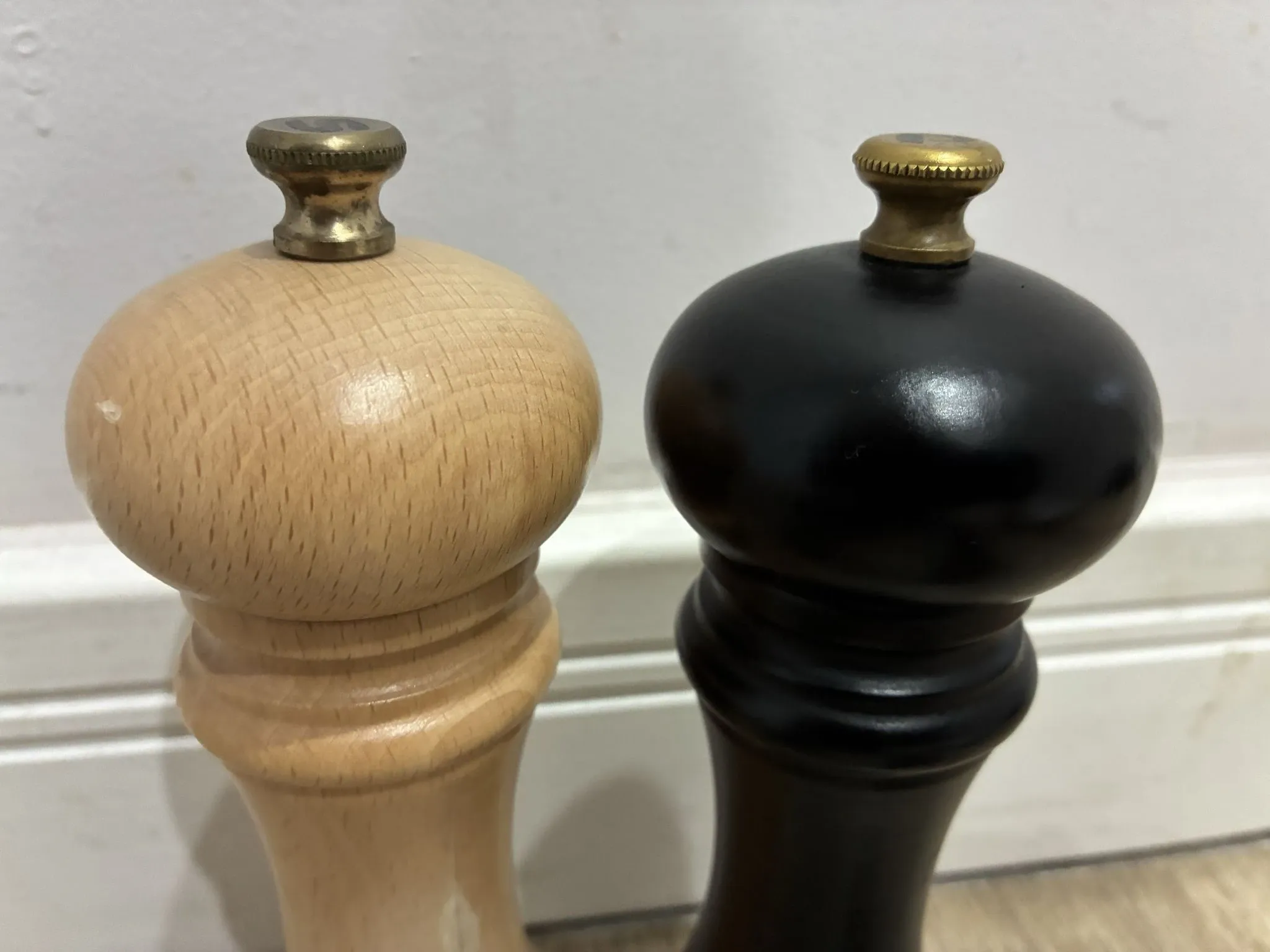 Peugeot Paris wooden salt and pepper mills, natural and black