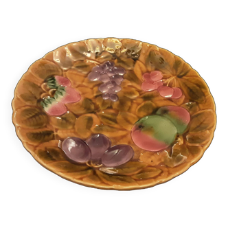 Plat rond barbotine faience sarreguemines fruits