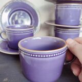 Set of 5 plum-colored stoneware tea cups