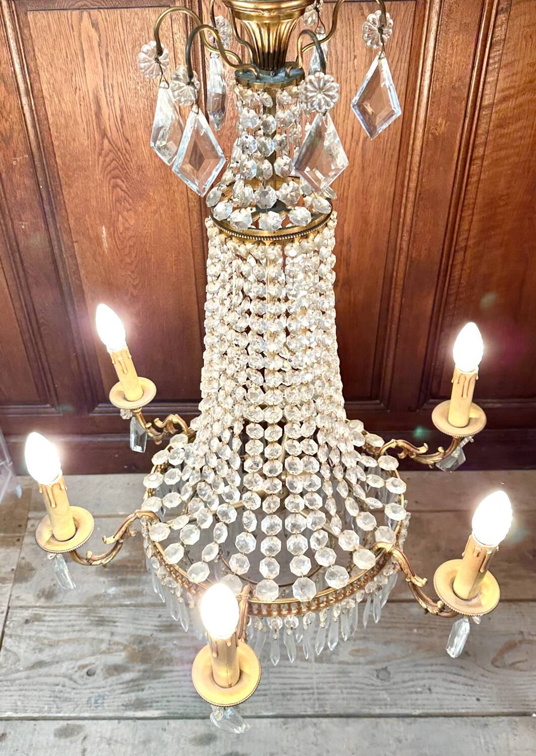 Louis XVI style hot air balloon chandelier with tassels