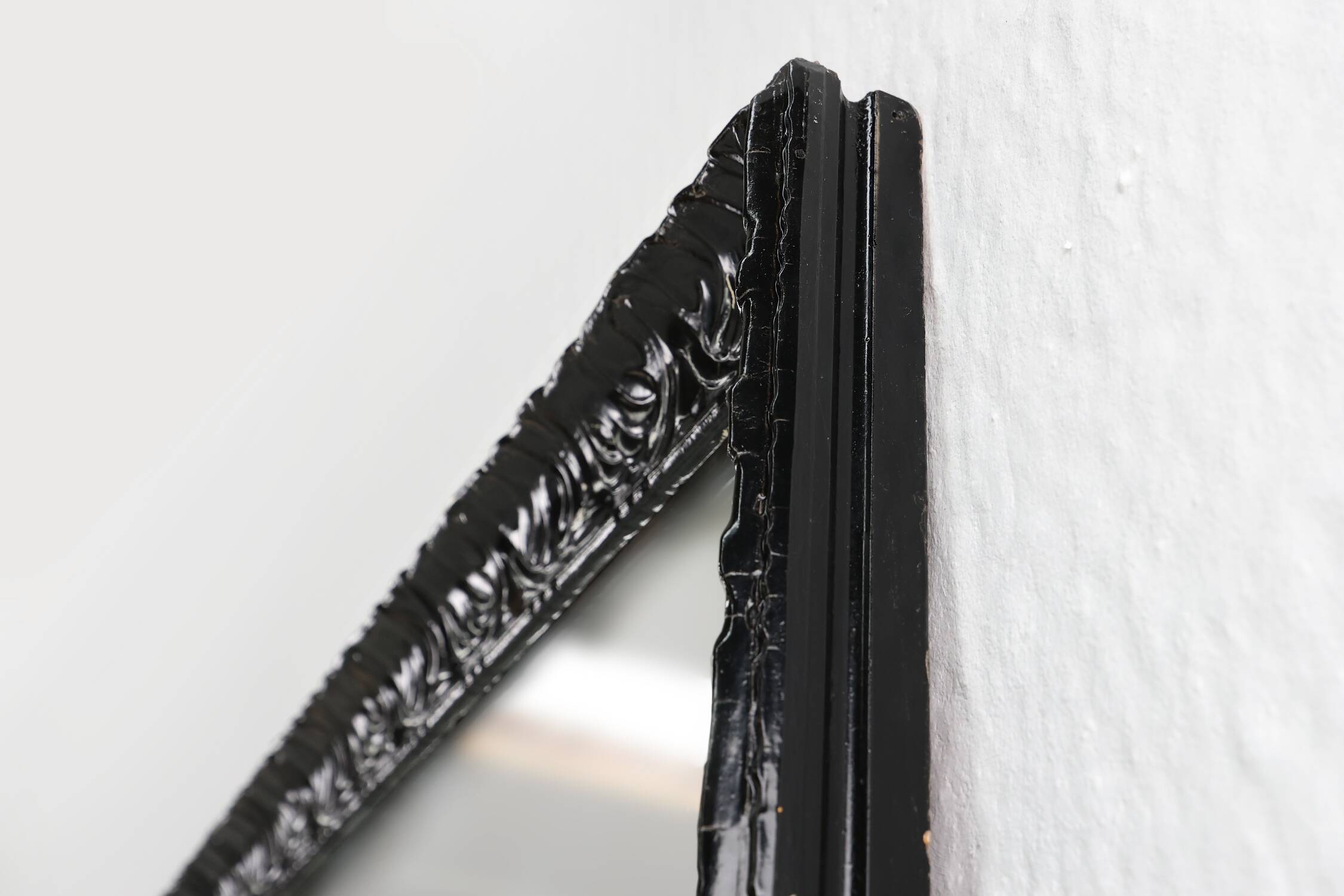 Baroque black large oak fireplace mirror, France ca. 1850