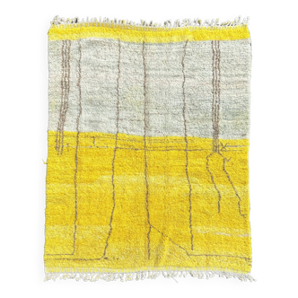 Grand tapis jaune moderne berbere beni ourain 210x270 cm
