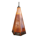 Older Danish cone-shaped hanging lamp in copper-colored lacquer with an inner contrasting shade.
