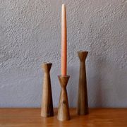 Set of three turned wooden candlesticks, Danish Scandinavian design, 1960s.