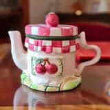 Cherry pattern slip teapot