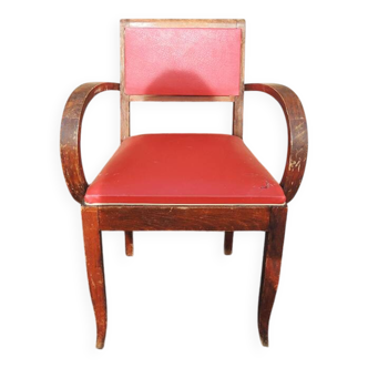 Ancien Fauteuil Bridge en Skai Rouge